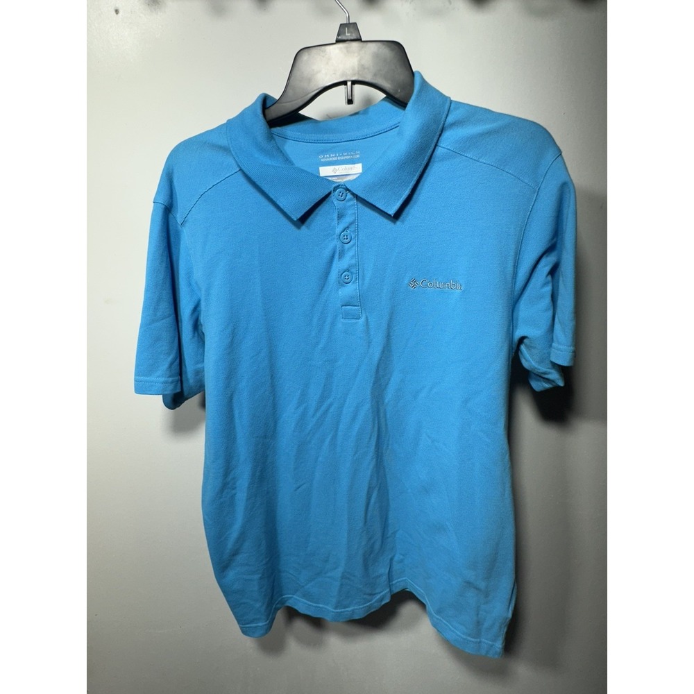 COLUMBIA OMNI-WICK Men's Collared Polo Short Sleeve Shirt Teal Blue LARGE